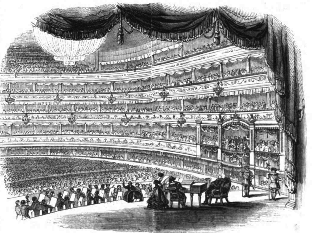 Illustrirte Zeitung 1843 21 329 2 Das italienische Opernhaus in London von der Bühne aus gesehen