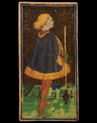 The Knave of Staves from Visconti Tarot